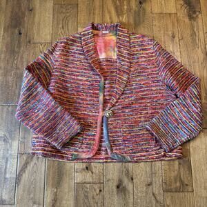 VTG Rainbow Colorful Art To Wear Handwoven Jacket Blazer Womens Sz XL